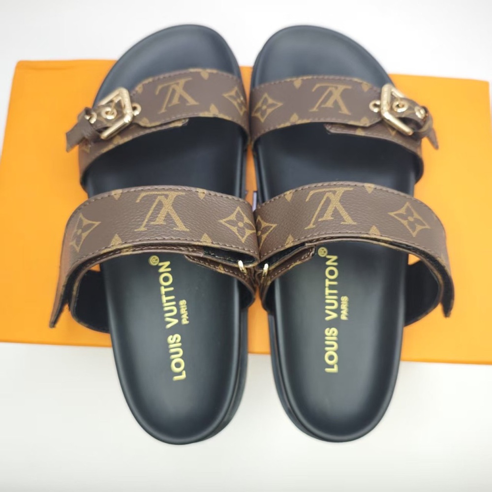 Louis Vuitton Brown and Gold Sandals